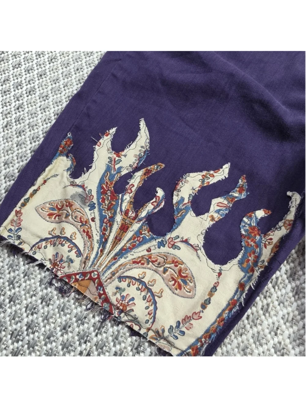 Levi’s 505 Purple Reworked Paisley Patchwork Cutoff Denim Shorts Y2K Size 32